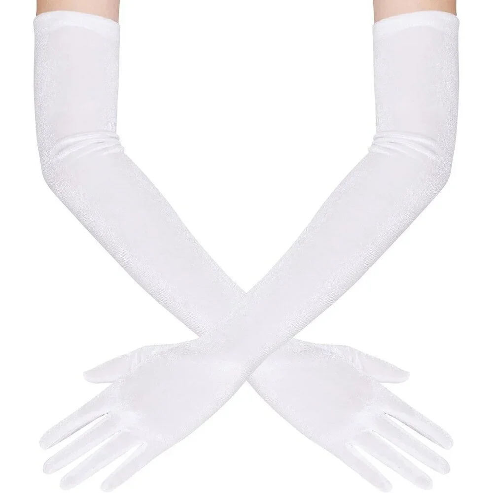 Women's Velvet White Long Gloves Elbow Flapper Costume Party Tea Accessories